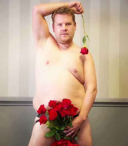 James Corden has posed in a jock strap with a bunch of roses in front of his crotch 
