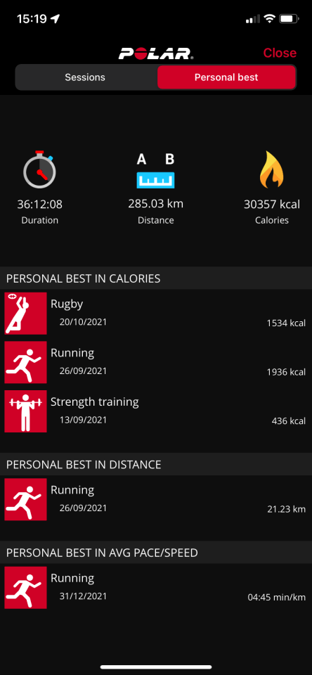 The Polar Beat app lets you track your top performances across various sports