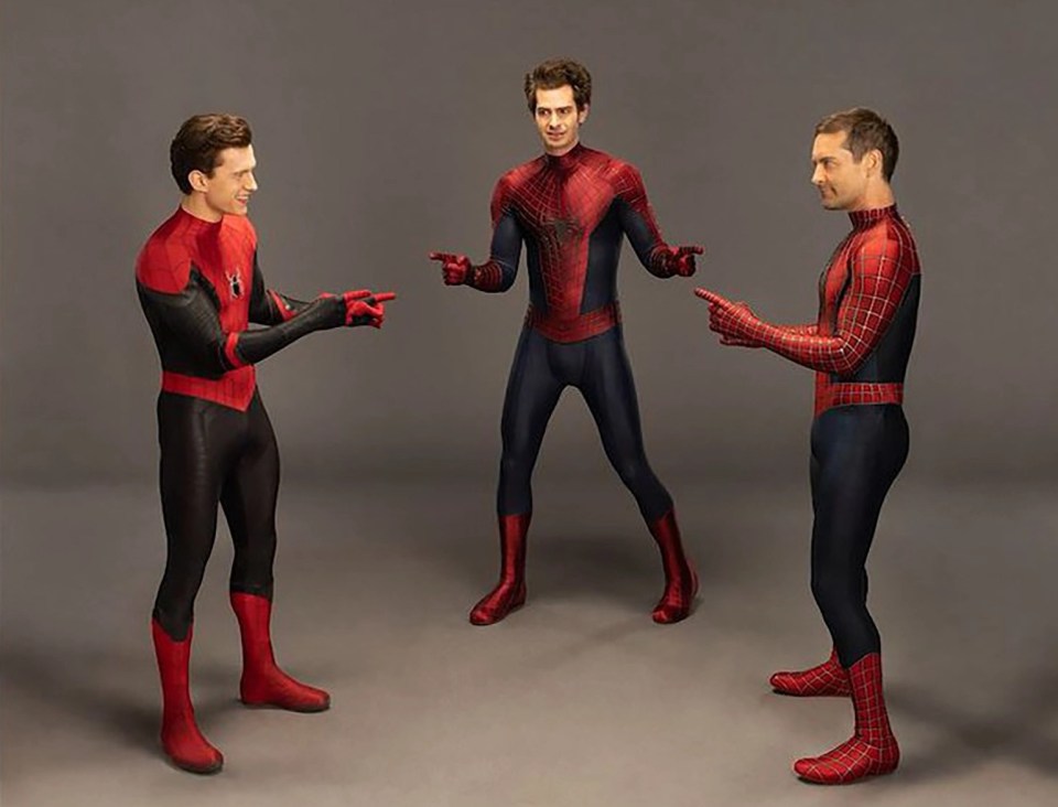 Tom Holland, Andrew Garfield and Toby Maguire as Spider-Man