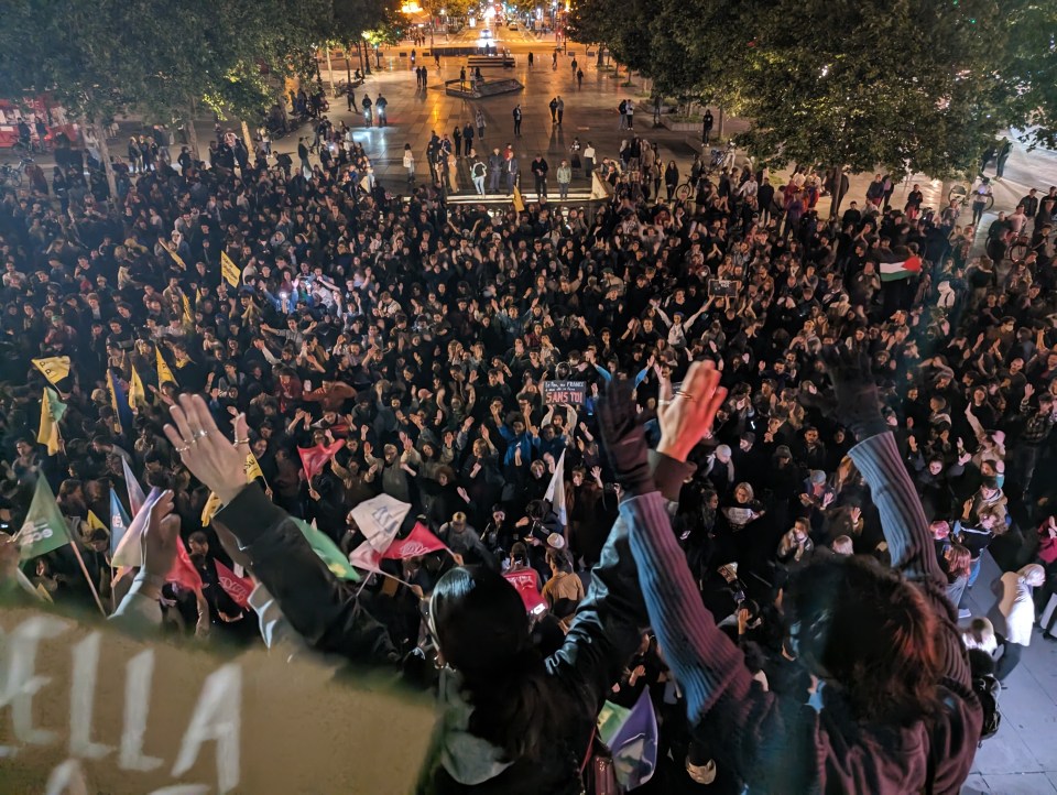 Hundreds of left-wing demonstrators gathered for a protest against the far-right parties at the Place de la Republique in Paris