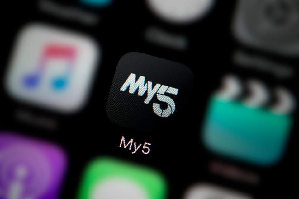 My5 app icon on a smartphone screen.