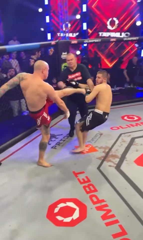 Screenshot of an Instagram post showing a mixed martial arts fight, along with comments and a YouTube live stream of a boxing weigh-in.