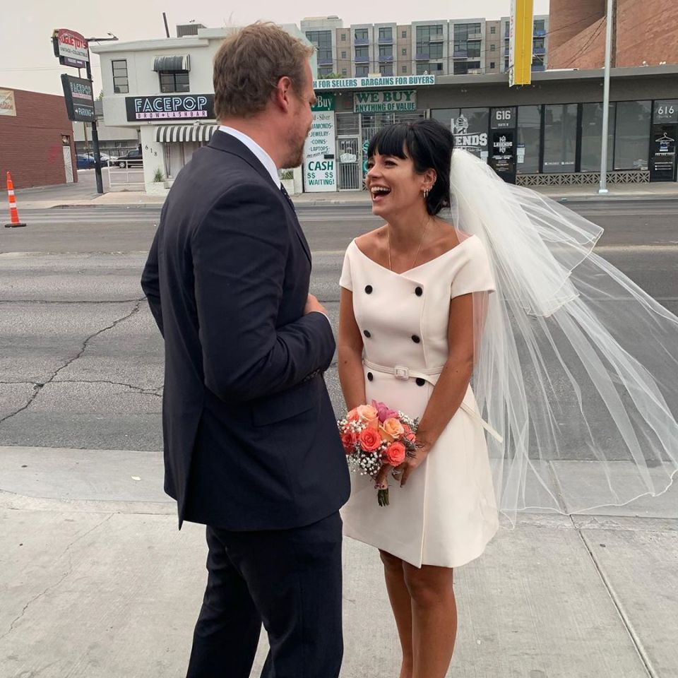 Lily Allen and David Harbour on their wedding day in Las Vegas.