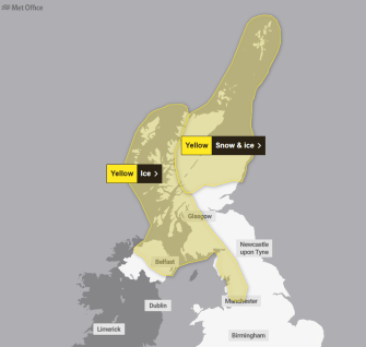 Yellow weather warning for ice and snow in northern Scotland.