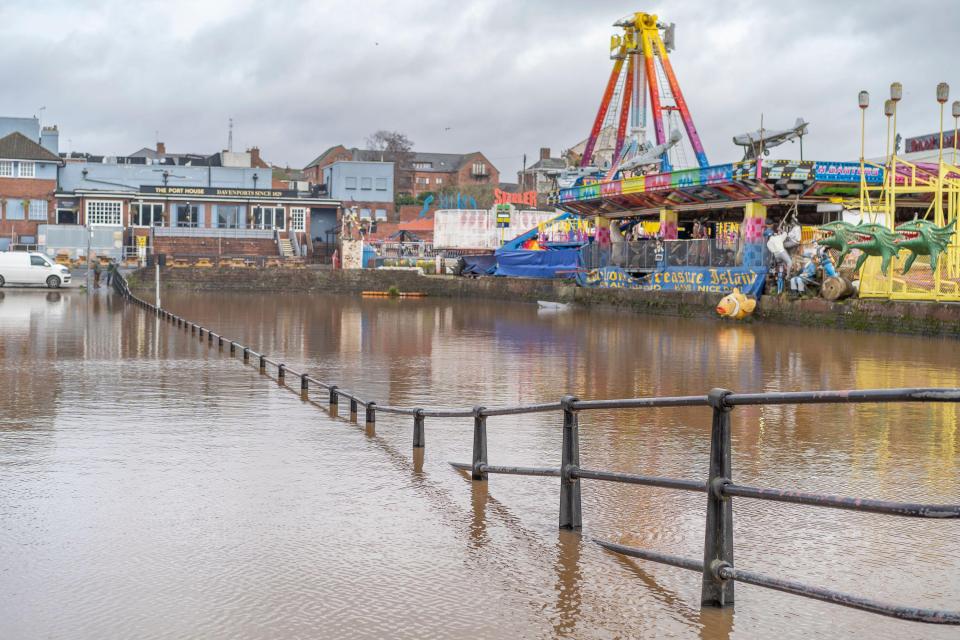 Floodwaters inundate a fairground in Stourport-on-Severn.