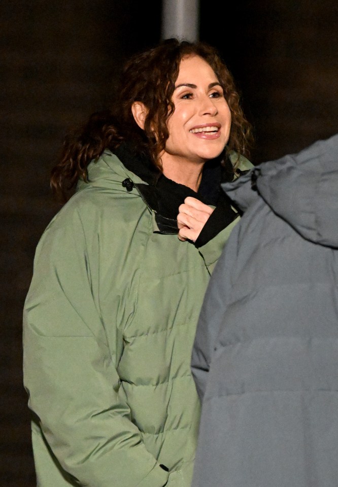 Minnie Driver on the set of the Netflix series *Run Away*.