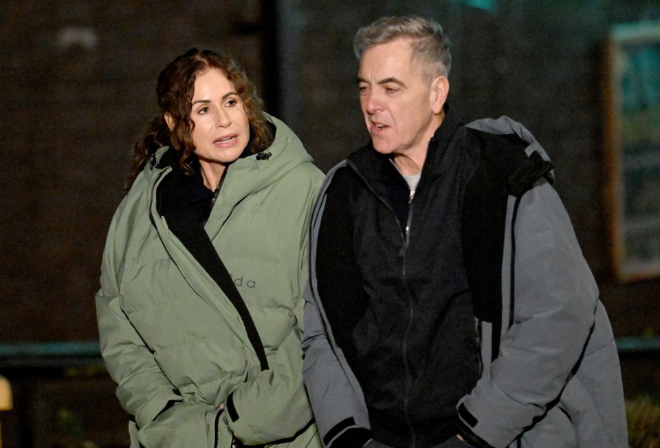 Minnie Driver and James Nesbitt filming a scene.