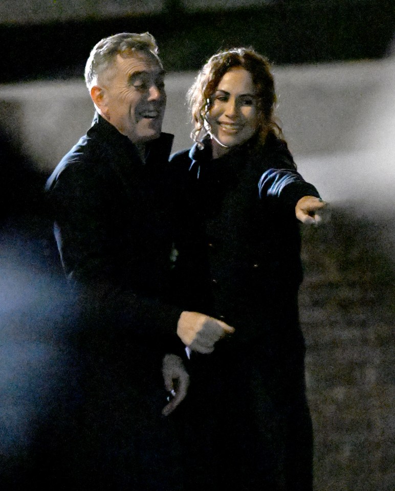 Minnie Driver and James Nesbitt filming a scene.