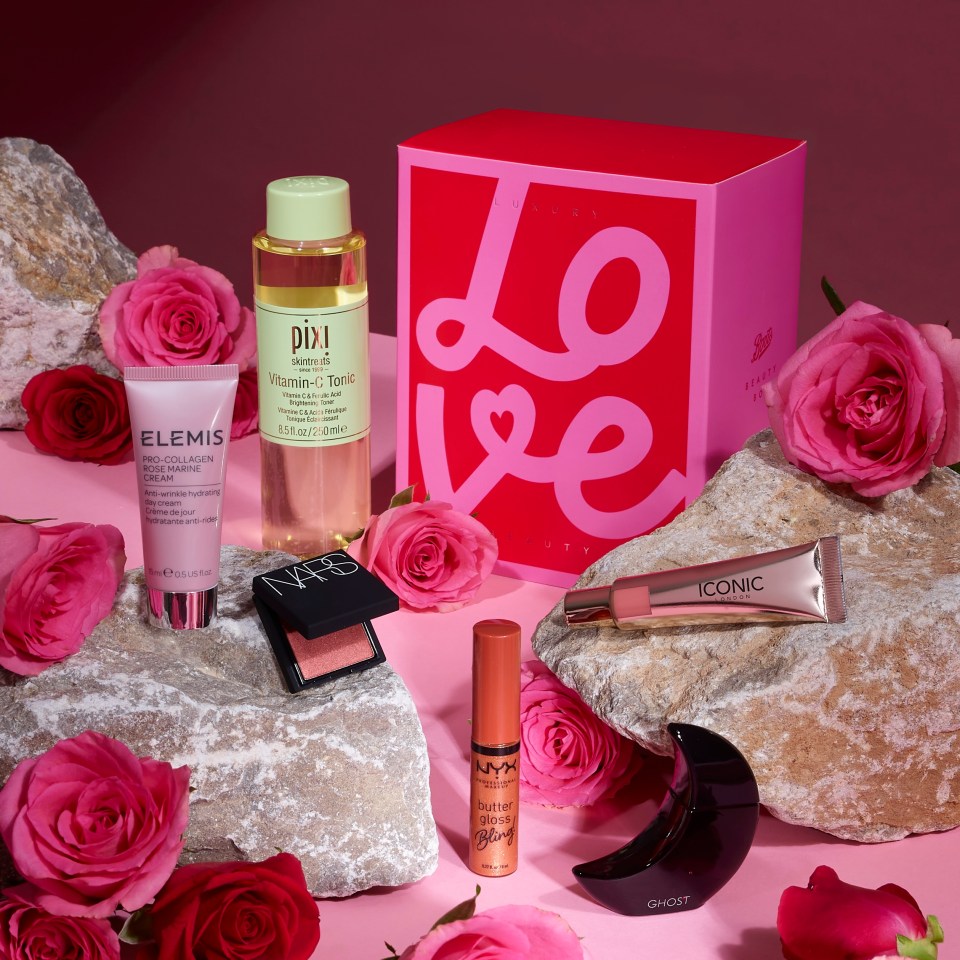 Rose perfume beauty product gift set.