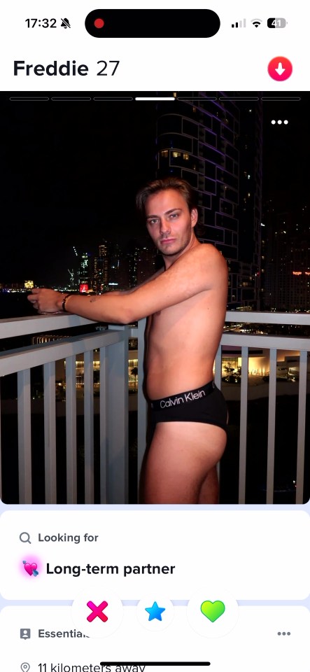 Tinder profile of Freddie, 27, seeking a long-term partner.