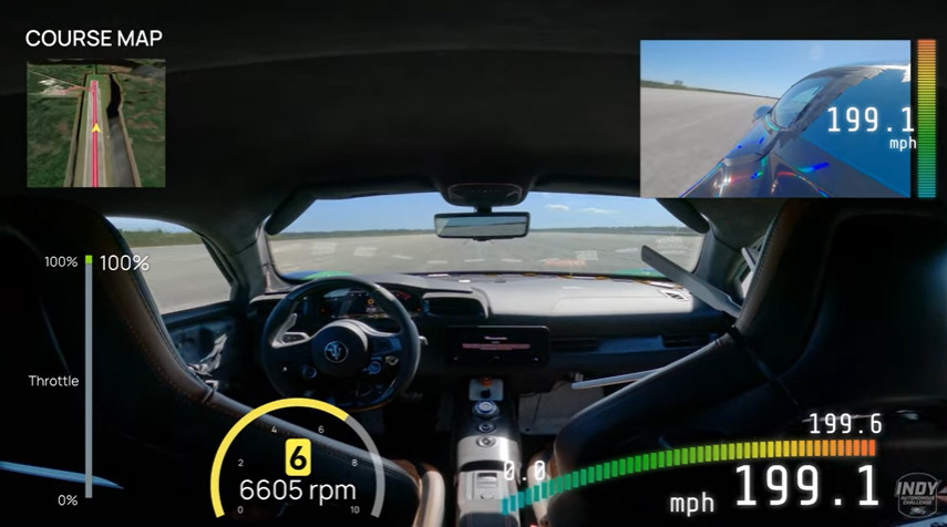 Dashboard view of an AI robot car reaching nearly 200 mph.