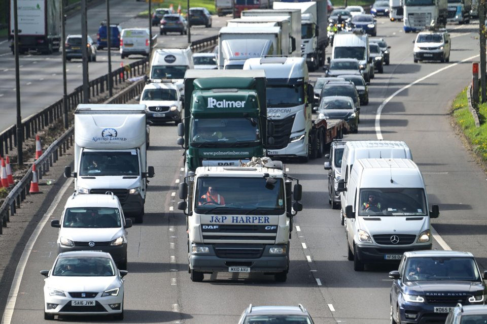 Bank holiday traffic building on the M5 motorway.