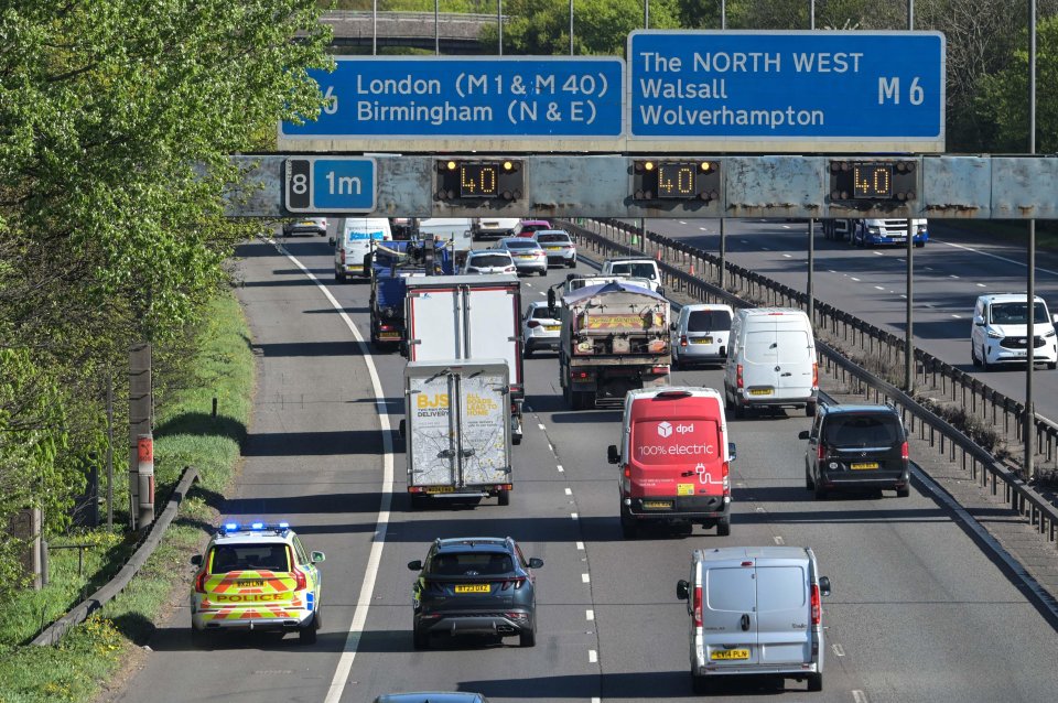 Bank holiday traffic building on the M5 motorway near West Bromwich.
