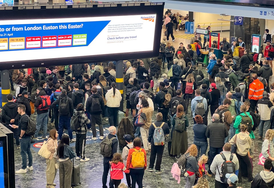 Crowded London Euston Station during Easter travel.