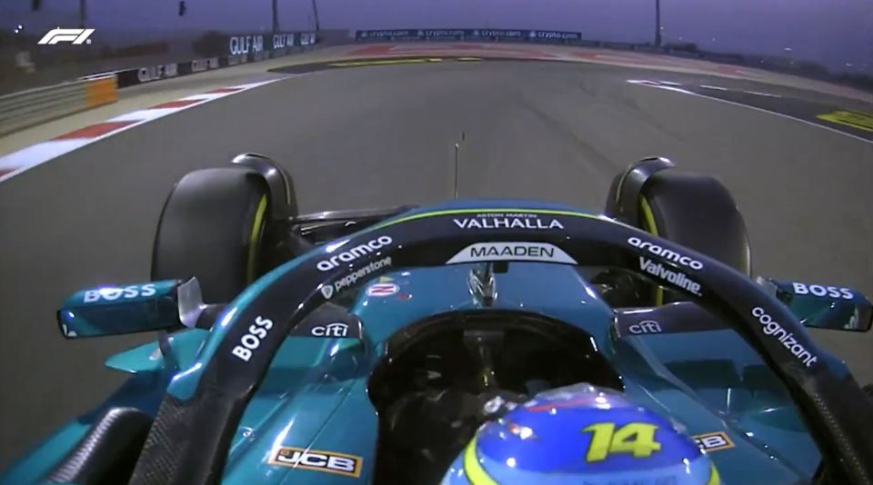 Onboard view of Formula 1 car number 14 racing.
