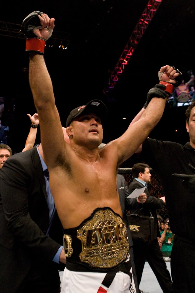 BJ Penn with UFC championship belt after defeating Sean Sherk.