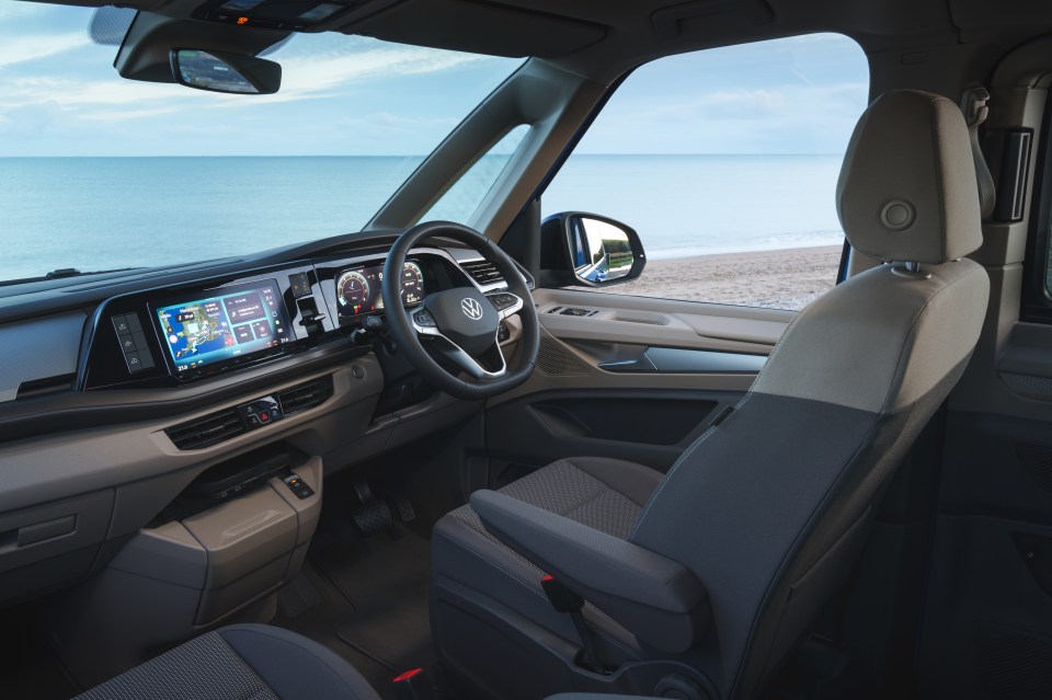 Interior view of a Volkswagen plug-in hybrid campervan.