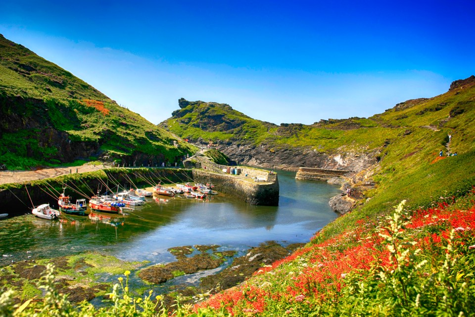Fishing boats in Boscastle harbor, Cornwall.