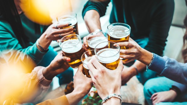 Friends toasting with beer glasses.