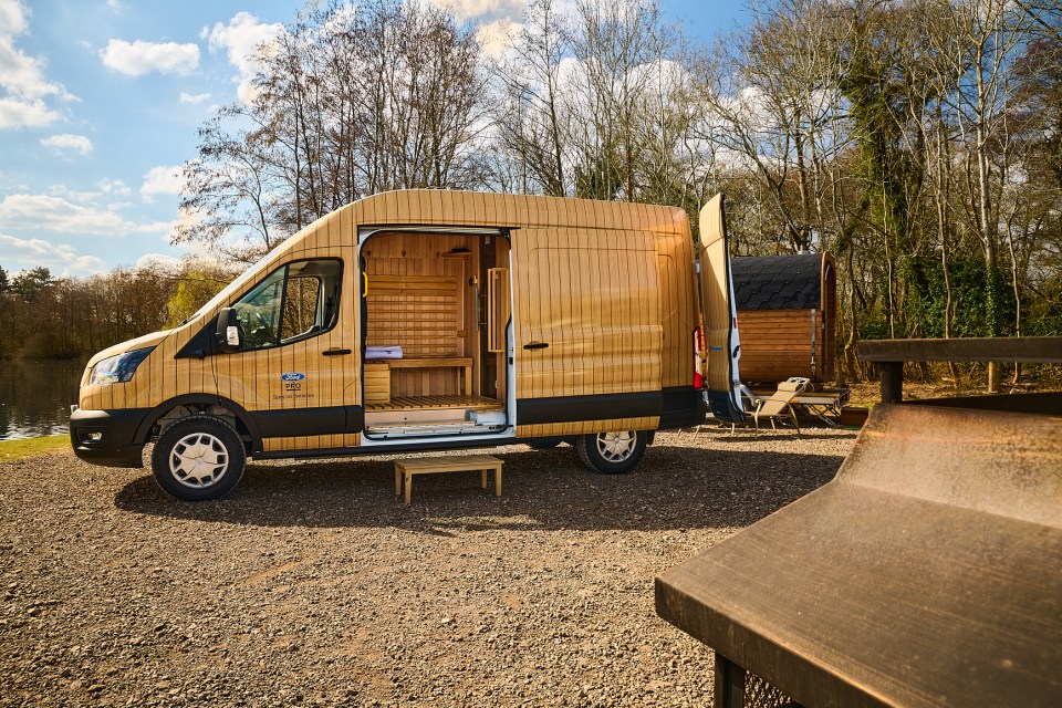 Ford Transit van converted into a mobile sauna.
