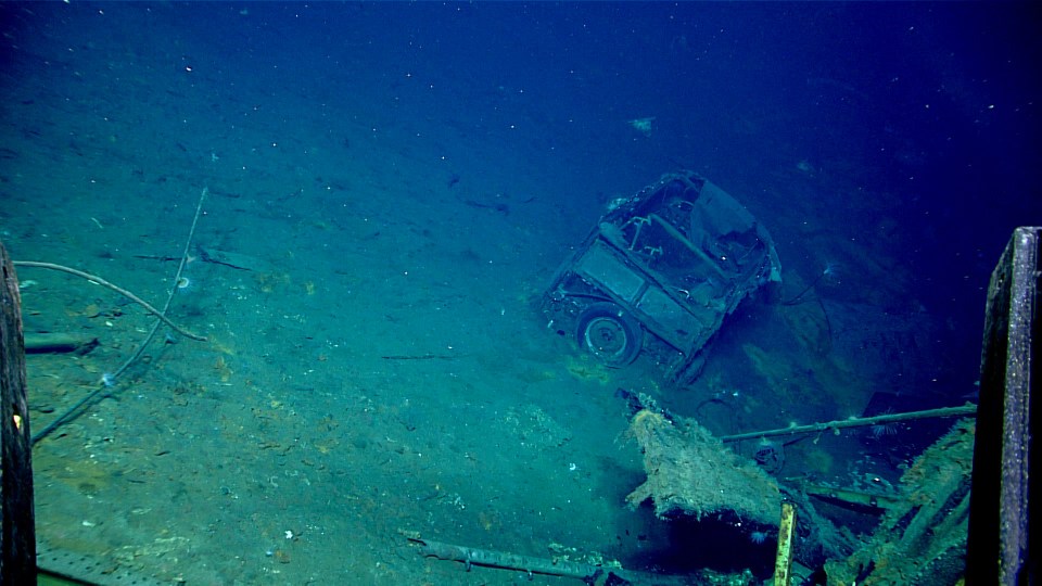 Submerged car on the USS Yorktown.