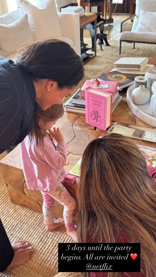 Meghan Markle playing Candy Land with Lilibet and Serena Williams.