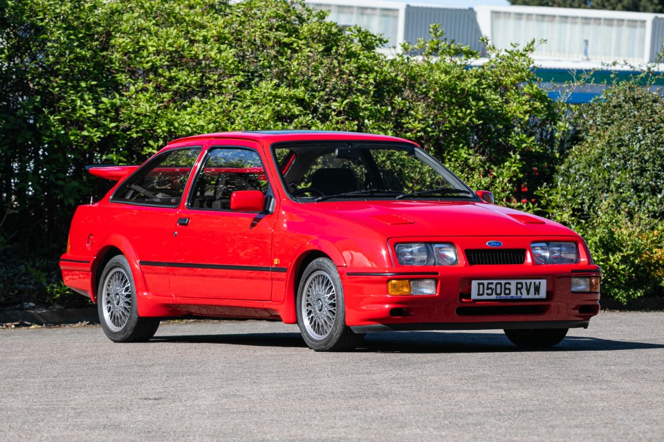 Red 1986 Ford Sierra RS Cosworth.
