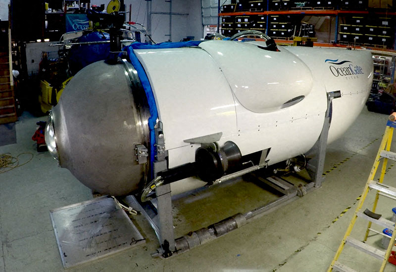 OceanGate Titan submersible in a workshop.