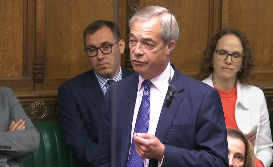 Screen grab of Reform party leader Nigel Farage speaking during Prime Minister's Questions in the House of Commons, London. Picture date: Wednesday May 14, 2025. PA Photo. Photo credit should read: House of Commons/UK Parliament/PA Wire