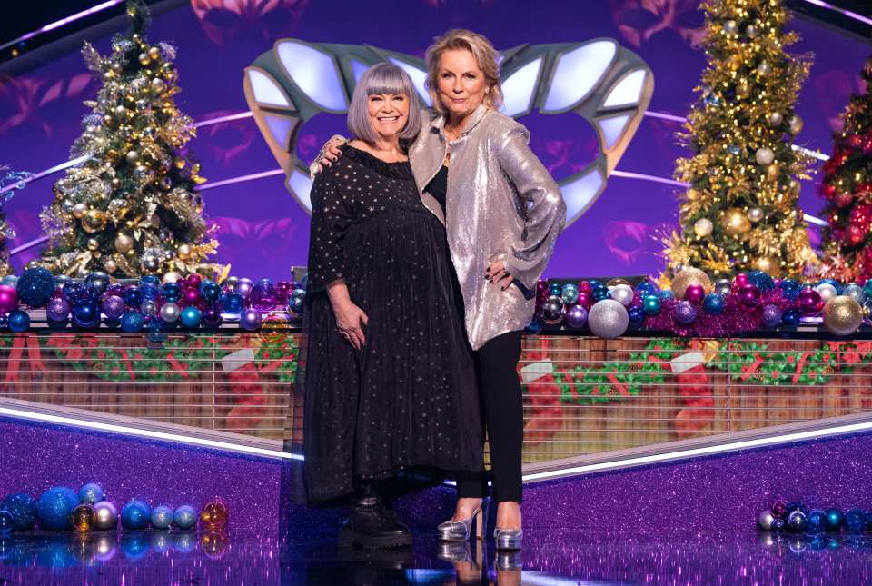 Dawn French and Jennifer Saunders on the set of The Masked Singer Christmas Special.