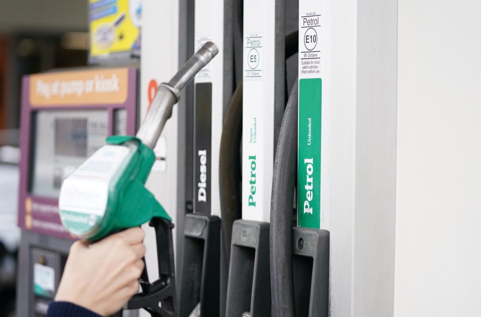 Person pumping petrol into a car.